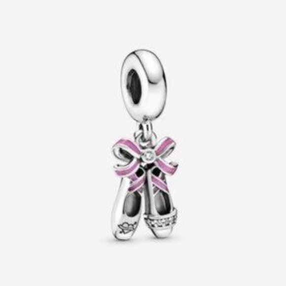 Pink Ballerina Shoes Dangle Charm - Picture 1 of 2